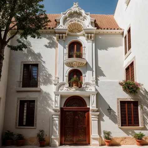 RAW photo, exterior house in baroque architectural style, (high detailed skin:1.2), 8k uhd, dslr, soft lighting, high quality, film grain, Fujifilm XT3, <lora:classical_architecture_style:0.8>