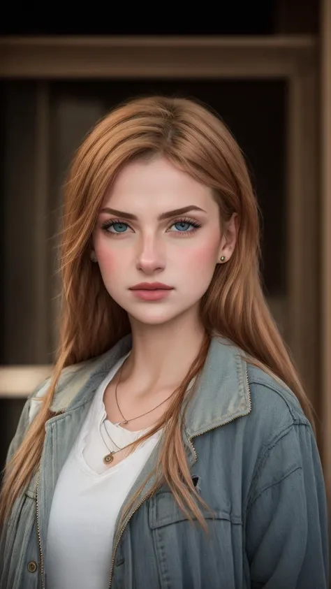 (sharp focus:1.2), photo, attractive young woman, (beautiful face:1.1), detailed eyes, luscious lips, (winged eyeliner:0.85), (tight body:1.2), wearing (jacket:1.2) at a (shop:1.2). (moody lighting:1.2), depth of field, bokeh, 4K, HDR. by (James C. Christensen:1.2|Jeremy Lipking:1.1).