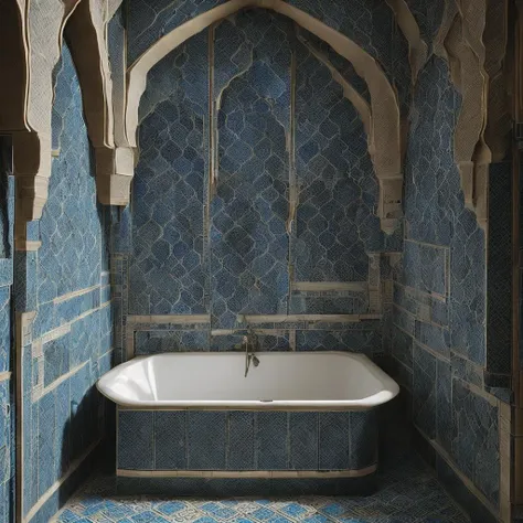 <hypernet:ArabicArchitecture:1> A bathroom with medieval Arabic style tile work