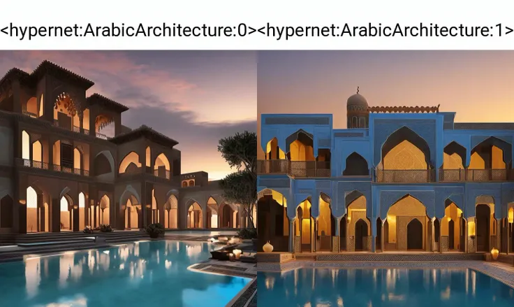 <hypernet:ArabicArchitecture:0> An Arabic style exterior with a large terrace overlooking the sea during a sunset