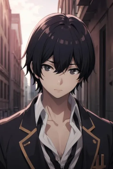 masterpiece, best quality, high quality, 1boy, solo, male focus, looking at viewer, upper body, <lora:cid_kagenou:0.76>, cid_kagenou, black hair, black eyes, hair between eyes, realistic, school uniform