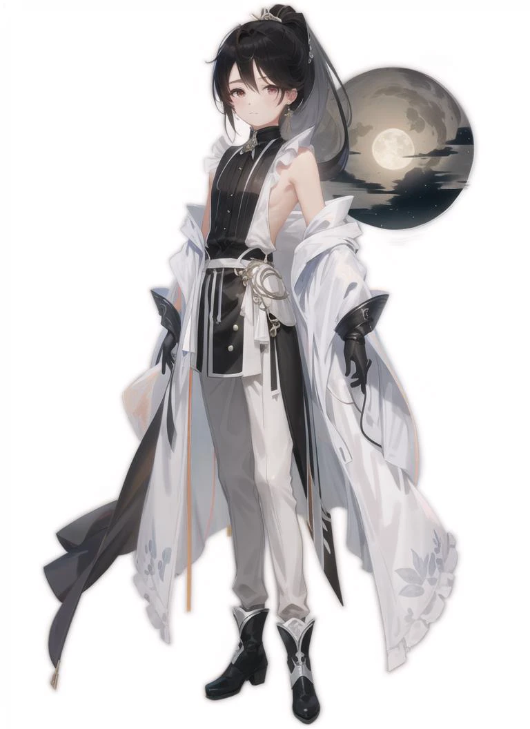 masterpiece, high quality,(1boy),looking at viewer,black hair ,ponytail, full body,short hair, hair stick, on the moon<lora:SD_JW3:1>