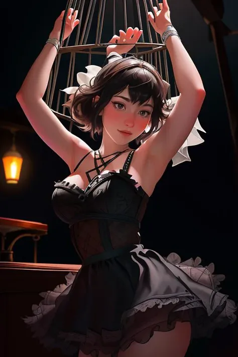 DEN_uwucaptain666_touki00,
(locked in a giant birdcage swinging on a bar dress in frilly burlesque clothing, Bird cage, trapped, caged, behind bars:1.2),
bokeh, f1.4, 40mm, photorealistic, raw, 8k, textured skin, skin pores, intricate details <lora:epi_noiseoffset2:1>, epiCRealism <lora:ClothingAdjuster3:-1>