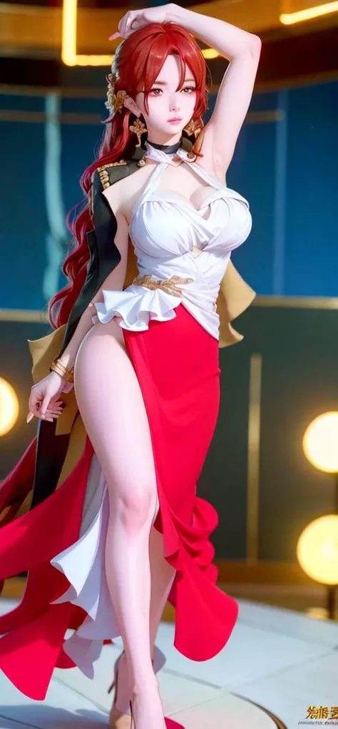 <lora:StarRail_Himeko_AP_v1:1>, Himeko, <lora:perky_breasts1>, masterpiece, best quality, 8k, (looking at viewer:1.1), young Asian woman, beautiful face, (detailed face) (no clothes), extremely detailed iris, beautiful eyes, perfect hands, c-cup breasts, ((nude)), (exposed breasts), (exposed pussy), hyper detailed, best quality, ultra high res, photo, high resolution, detailed, raw photo, 1girl, buff, (full body view), yellow eyes, (red hair), long hair, golden rose on neck, single earring