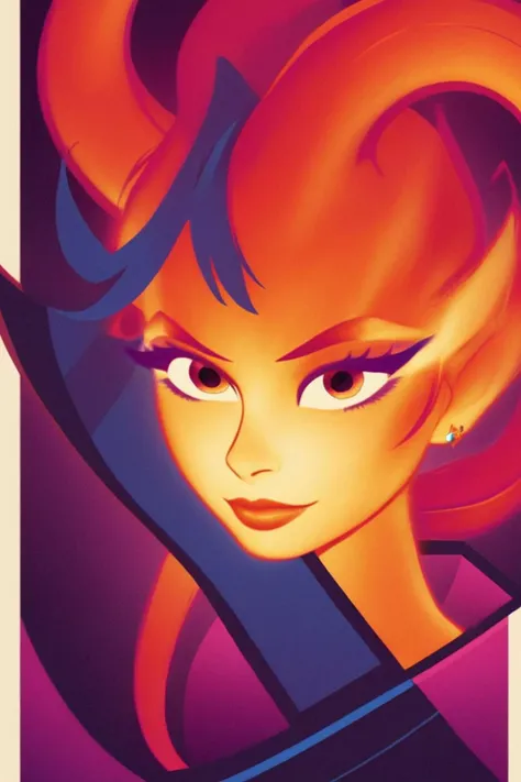 concept poster art ember double ponytails, close up shot <lora:Ember_Elemental:1>. digital artwork by tom whalen, bold lines, vibrant, saturated colors, dynamic fusion of retro and contemporary elements <lora:tomWhalen-xl:1.2>