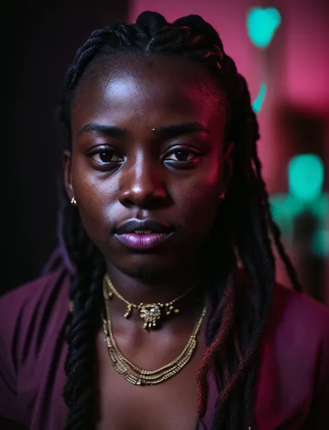 photo of a 28yo Kenya person, vaporwave cinematic LUT