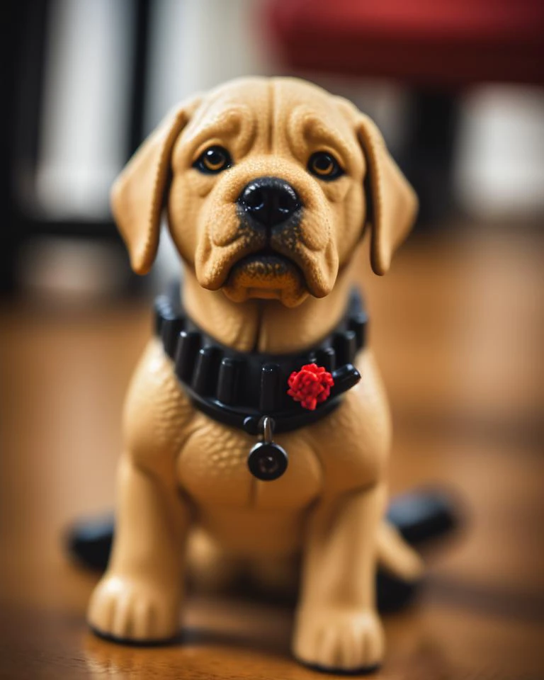 macro photo of a lego labrador figurine, cinematic tilt-shift LUT