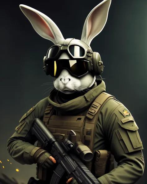 soldier wearing a military helmet and goggles, rabbit warrior, ready for combat, rabbt_character, wojtek fus, bunny suit, bu , fashion magazine, smooth, sharp focus, 8 k,