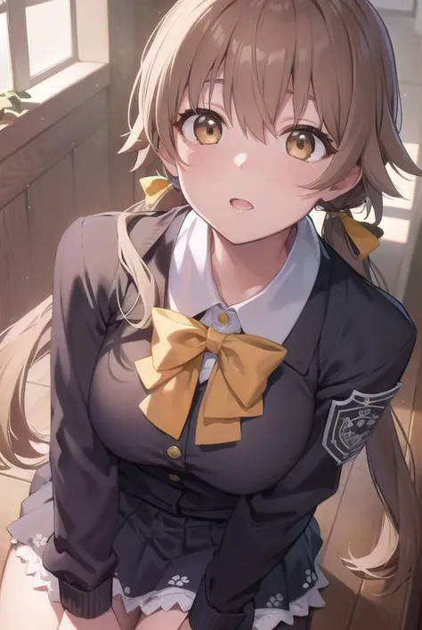 bluearchivehifumi, <lyco:bluearchivehifumi-lyco-nochekaiser:1>,
hifumi, brown hair, hair between eyes, hair bow, hair ribbon, halo, long hair, low twintails, sidelocks, twintails, wing hair ornament, (brown eyes:1.5), (flat chest:1.),
BREAK black pantyhose, black skirt, long sleeves, pantyhose, pleated skirt, ribbon, school uniform, serafuku, skirt,
BREAK looking at viewer,
BREAK indoors, classroom,
BREAK <lyco:GoodHands-beta2:1>, (masterpiece:1.2), best quality, high resolution, unity 8k wallpaper, (illustration:0.8), (beautiful detailed eyes:1.6), extremely detailed face, perfect lighting, extremely detailed CG, (perfect hands, perfect anatomy),