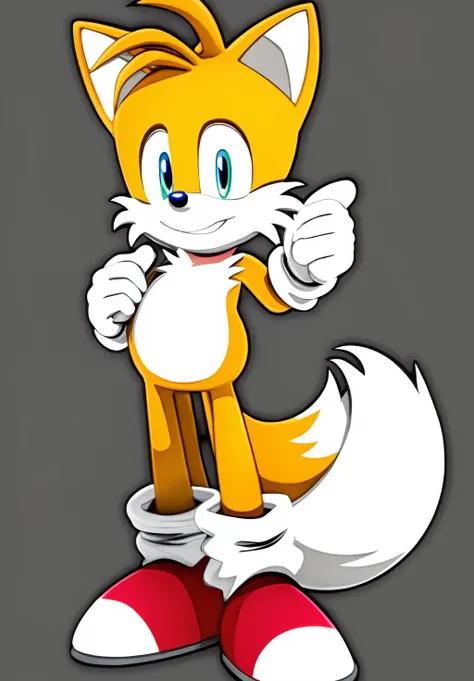 <lora:Tails:0.8>, Tails, solo, looking at viewer, smile, simple background, 1boy, standing, full body, male focus, black background, outline, furry male, fox boy