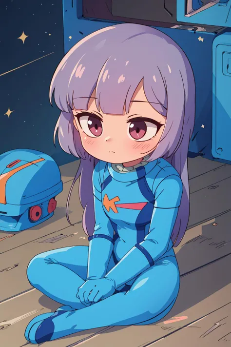 ((masterpiece)), (best quality), official art, extremely detailed CG, unity 8k wallpaper, ultra detailed, highly detailed, detailed background, vivid color, photorealistic, perfect lighting, best illumination,
1girl, louka, blue space suit,  long hair, (chibi:1.2), 
Sitting cross-legged on the floor, looking away, rusting shipyard, abandoned vessels, decaying docks, haunting stillness, 
 <lora:LoukaV2:0.8>