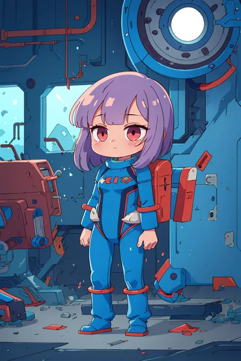 ((masterpiece)), (best quality), official art, extremely detailed CG, unity 8k wallpaper, ultra detailed, highly detailed, detailed background, vivid color, photorealistic, perfect lighting, best illumination,
1girl, louka, blue space suit, long hair, (chibi:1.2),
Standing with hands behind the back, abandoned factory, rusted machinery, eerie silence, remnants of industrial past,
<lora:LoukaV2:0.8>