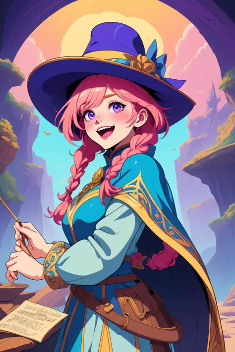 ethereal fantasy concept art of  anime artwork, [ginger hair] hair, double Dutch braids (skin fade:1.3), (brightly colored yarn wraps:1.2)   <lora:Style_hud-PastelGothArt:0.6>hud_pstl_gth_styl  medieval bard outfit, ((laugh)), cavalier hat, wide brim hat, Dungeons & Dragons theme, detailed embroidery, flowing cloak, happy, singing, music notes, lute, vibrant colors, fantasy tavern setting, intricate design, 8k resolution, (medieval tavern backdrop) (cel shading), line art neverland: A lost island where children can stay forever young (high quality, best quality, high detail, highres, 8k resolution) . magnificent, celestial, ethereal, painterly, epic, majestic, magical, fantasy art, cover art, dreamy