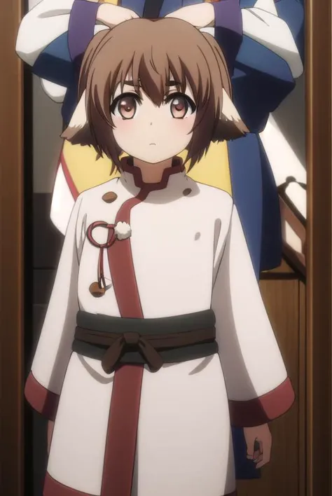 utawarerumonoshinonon, <lora:utawarerumono shinonon s2-lora-nochekaiser:1>,
shinonon, short hair, brown hair, animal ears, (brown eyes:1.5), dog ears, twintails, short twintails,
BREAK tail, ainu clothes, long sleeves,
BREAK outdoors,
BREAK looking at viewer, (cowboy shot:1.5),
BREAK <lyco:GoodHands-beta2:1>, (masterpiece:1.2), best quality, high resolution, unity 8k wallpaper, (illustration:0.8), (beautiful detailed eyes:1.6), extremely detailed face, perfect lighting, extremely detailed CG, (perfect hands, perfect anatomy),