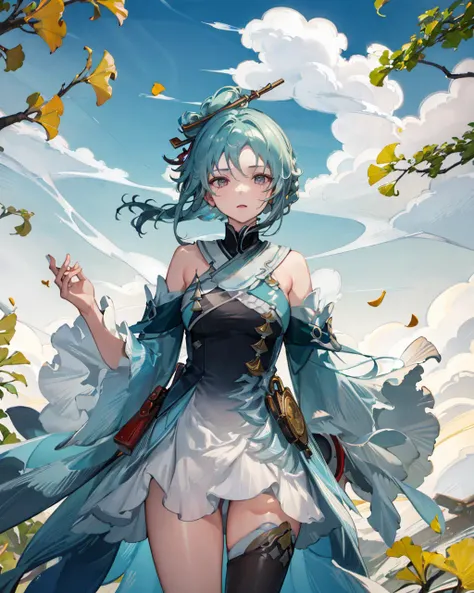 streetwardrambler,1girl,standing,outdoors,garden,
 <lora:StreetwardRamblerMadamePingV1[streetwardrambler]:1>, cowboy shot, ginkgo leaf,