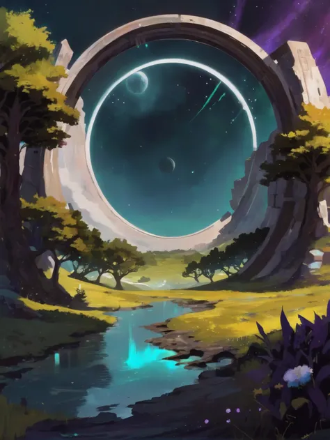 speedpaint, noon, scenery, in a Funky Seasons Cosmic Portal Site <lora:EnvySpeedPaintXL02:1.5>