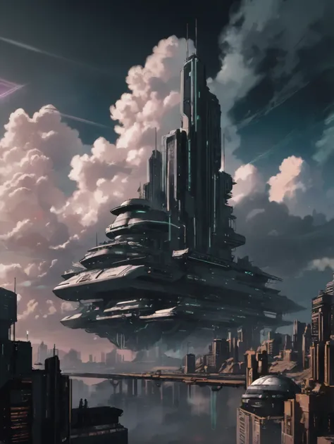 speedpaint, cloud scifi city beyond the beginning of reality <lora:EnvySpeedPaintXL02:1>
