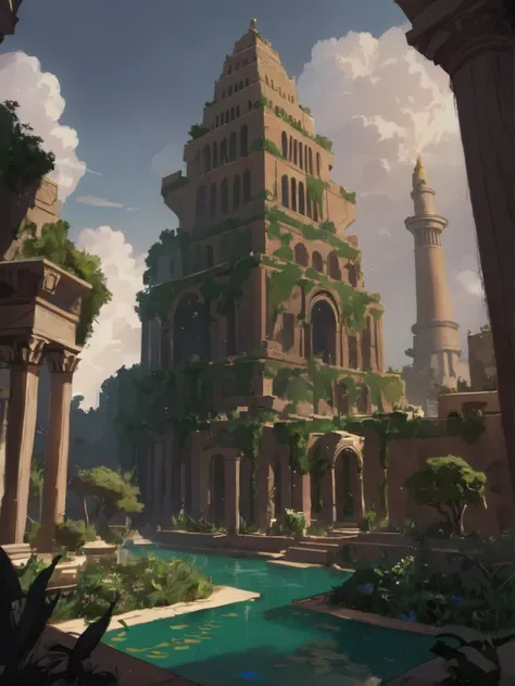 speedpaint, noon, scenery, Floating gardens of Babylon reimagined <lora:EnvySpeedPaintXL02:0.75>