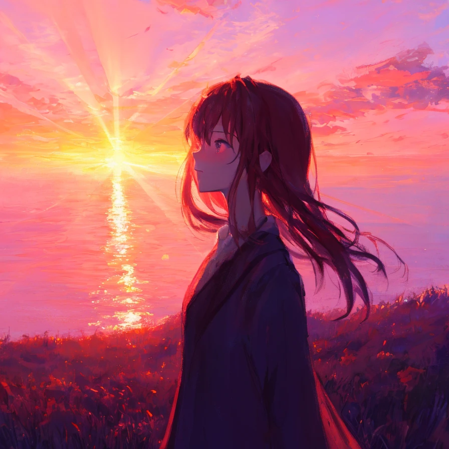 blue sky, pink sky, sunrise, person,
dreamlike,
digital painting, best quality, masterpiece, impressionism, vibrant colors, volumetric lighting, soft light, diffused lighting, radiant light rays,