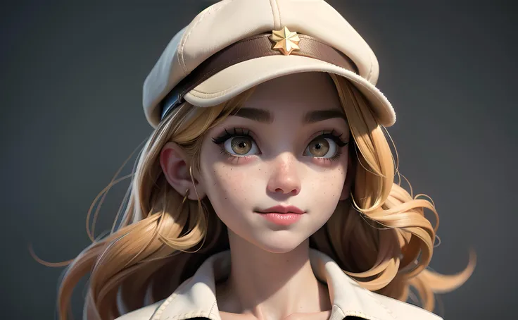 a portrait of a girl with freckles with gold eyes wearing a cap p,MATUREFEMALE
<lora:more_details:0.85>