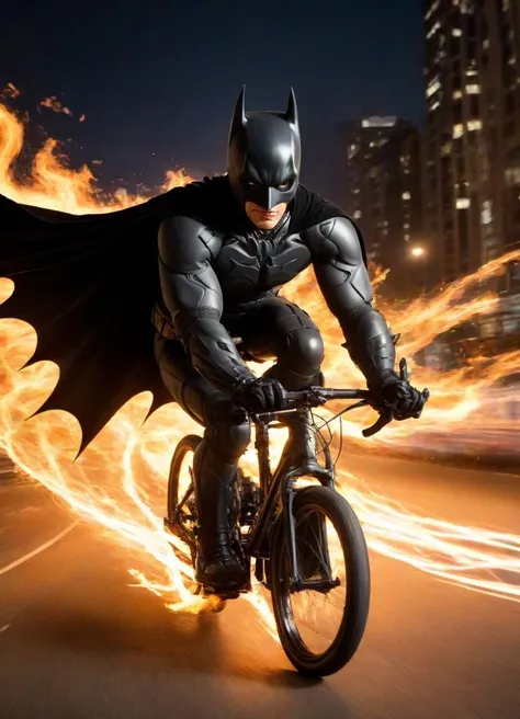 <lora:PE_Batman_DarkKnight:0.8> PEBatman,
riding a bicycle, motion blur, speed lines, light trails, fire trails,
masterpiece, high resolution, octance 4k, high detail,