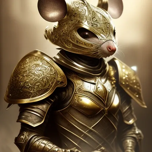 epic mouse knight, portrait, finely detailed armor, intricate design, gold, silk, cinematic lighting, 4k,