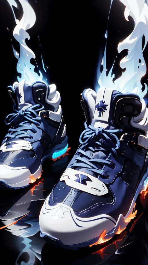 <lora:TheEmpireStyle:0.7> TheEmpireStyle, white, shoe, hi-tech plastic  . worldoffire (Indigo:1.5) flickering flames <lora:WorldofFire:0.7>