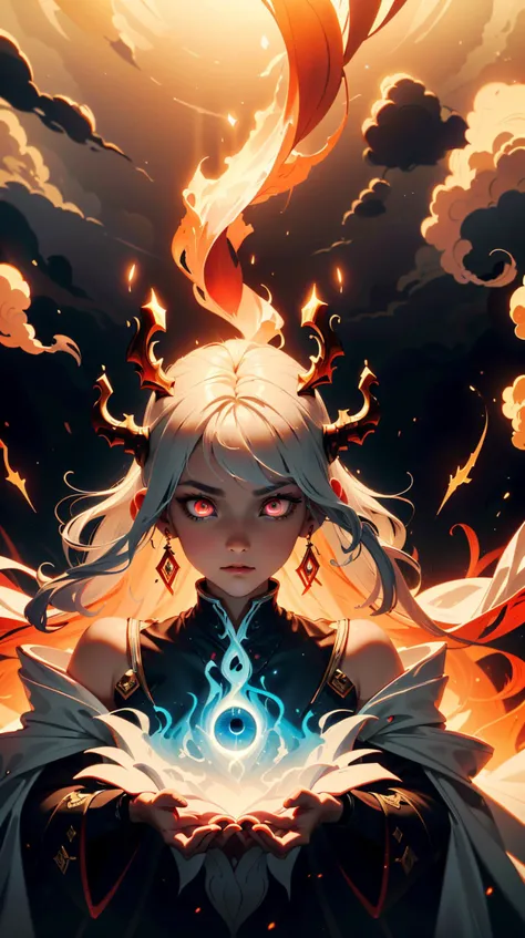 <lora:TheEmpireStyle:0.9> TheEmpireStyle, white, portrait, solo, half shot, looking down, detailed background, detailed face, (<lora:DecorationBundlev2:0.6>, AzulejoAI, azulejo theme:1.1), ancient oracle, (glowing eyes:1.1), all-seeing eyes, pensive, levitating above ground, prophetic vision, (gold trimmed:0.8) white robes, puffs of incense, swirling Red ethereal symbols in the air, magic smoke pouring from eyes, surrounded by colorful glow, floating runes, ancestral spirits in background, faint aurora, whispers of wind, ethereal atmosphere, , hi-tech plastic . worldoffire flickering flames <lora:WorldofFire:0.7>