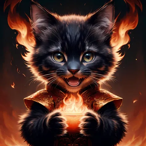 photography of kitten in chinese costume,
happy smile, open mouth, worldoffire, fire, flickering flames,
(masterpiece:1.2), (best quality:1.2), (intricate:1.2), (highly detailed:1.2), (sharp:1.2), (8k:1.2), (realistic:1.2), (photographic:1.2),
cinematic light, vivid colors
 <lora:worldoffire:0.7>