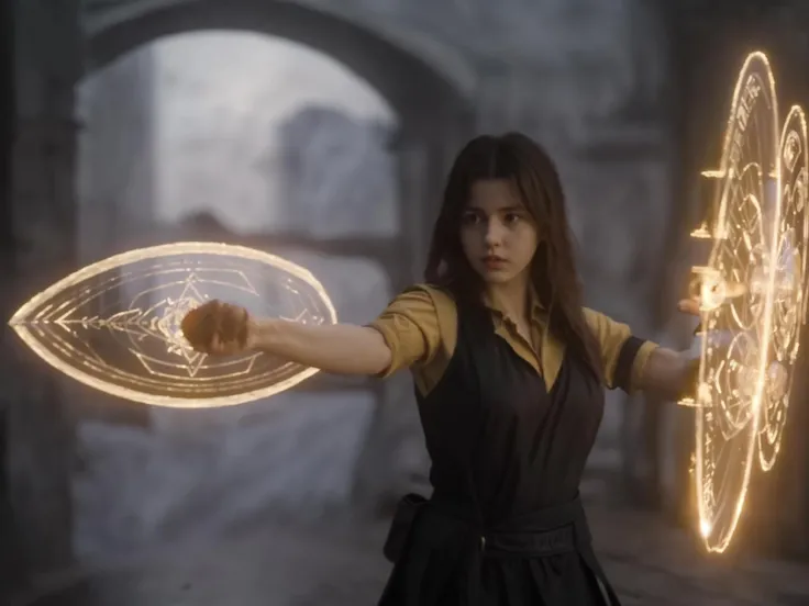 masterpiece,realistic, 1girl holding a magic shield,<lora:magic_v2:0.6>,