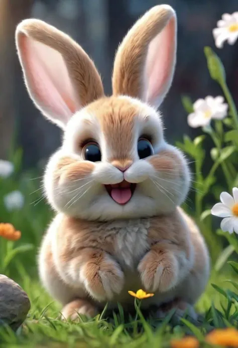 A cute rabbit, pure joy, masterpiece, 8k, hdr, ultra detailed,