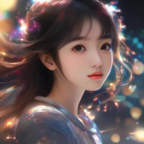 face focus, cute, masterpiece, best quality, 1girl,
impressionism, impressionistic landscapes, pastel colors, impressionistic portraits, exaggerated blurry brushstrokes,
black background, light particle, solo, black hair, red eyes, standing, pixiv, depth of field, cinematic compotision, best lighting, looking up