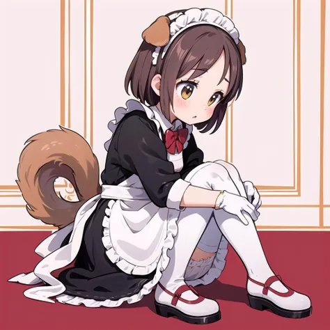 masterpiece,best quality,highly,
1girl, solo, <lora:Konoha:0.8> konoha
maid dress, maid, long sleeves, red bow tie, bow tie, maid headdress, maid apron,White gloves with bows, thighhighs, shy, white bow, shoes, looking to the side,bloomers, dog tail