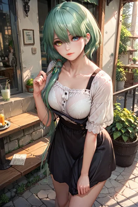 score_9, score_8_up, score_7_up, score_6_up
<lora:LAShana:1.0>
LAShana, 1girl, green hair, heterochromia, looking at viewer, cafe terrace, morning, peaceful and serene with soft morning sunlight, Standing with one foot on a step