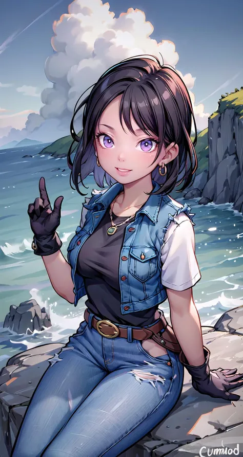 (masterpiece),(intricate details),1girl,young girl,laughing,large breasts:1.3,
BREAK
<lora:Android18DB:0.8>earrings, jewelry, denim, smile, belt, vest, cloud, sky, day, pants, outdoors, gloves, necklace, jeans, rock, sitting, sitting_on_rock, volumetric lighting,Android18DB
BREAK
day,sun,rainbow,((cumulonimbus)),from above:1.2, ((upper body))