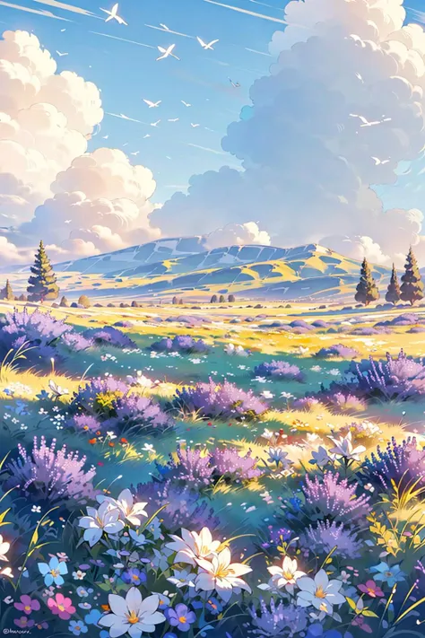 no humans, outdoors, scenery, flower, purple flower, nature, grass, plant<lora:Flower field_20230729165144:0.7>