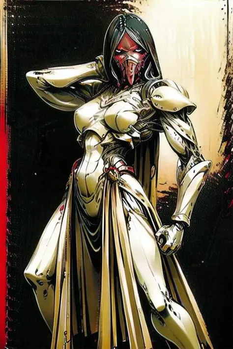 illustration, full body, tall slender person,
dark armor, black yellow white color,
warrior in heavy dark armor with gas mask and red visor, massive figure,
holding a machine gun,
futuristic style,
dark dark style,
spaceship corridor, stars, fire,
dynamic light,
ultra detail,
extremely detailed CG,
realistic, 8k,
micro intricate,
masterpiece,
((comicbookpencils)),
looking at viewer,
realistic,
highly detailed skin,
cold skin tone,
highly detailed face,
highly detailed pupils,
highly detailed iris,
RAW photo,
best quality,
high resolution,
((masterpiece)),
tonemapping,
photorealistic,
realistic,
professional photography,
sharp focus,
HDR, 8K resolution,
intricate detail,
sophisticated detail,
hyper detailed,
(depth of field),
highlight and shadow,
volumetric lighting,
golden hours lighting,
professional light,
highly detailed background,