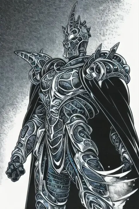 by Kentaro Miura,
((comicbookpencils)),
seraphim, terminator,
tall slender muscular person,
androgynous,
Sauron, lotr,
symbolic armor,
alien armor,
chain mail,
final fantasy style,
royalty, prime evil, prime good,
organic clothe,
mechanical pars,
cyborg, robot, hybrid,
skull accessory,
solo, claws,  gauntlet, metal boots,
science fiction,
ancient runes carved in armor,
cape, mantle, robe,
empty black eye sockets,
short armor skirt,
pale sunlight on background,
RWBY OC,
only black color,
only white color,
only red color,
intimidating style,
monochrome,
looking at viewer,
onyx background,
dynamic light, 
ultra detail,
extremely detailed CG, 
micro intricate, 
highly detailed skin,
highly detailed face, 
highly detailed pupils, 
highly detailed iris, 
RAW photo, 
best quality, 
high resolution,
((masterpiece)),
realistic,
sharp focus, 
HDR, 8K resolution,
intricate detail, 
sophisticated detail, 
hyper detailed,
(depth of field), 
highlight and shadow,
volumetric lighting,
highly detailed background,