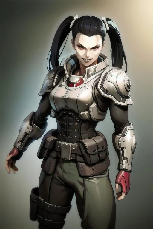 gray body:0.9,
gray skin,
monster:0.8,
ghoul:0.7
androgynous,
heterohromia:0.8,
red eye:0.8,
blue eye:0.3,
multicolored hair:0.8,
sharp teeth,
medium dreads,
black hair:0.4,
white hair:0.6,
twintails,
high ponytail,
multiple hands,
mechanical arms,
fingerless gloves,
sharp arm claws,
gauntlets,
animal's legs,
mechanical limbs,
combat robe,
tight torso's clothe,
baggy pants,
armor skirt,
black boots,
looking at viewer,
futuristic background,
dynamic light,
ultra detail,
extremely detailed CG,
micro intricate,
highly detailed skin,
highly detailed face,
highly detailed pupils,
highly detailed iris,
RAW photo,
best quality,
high resolution,
((masterpiece)),
realistic,
sharp focus,
HDR, 8K resolution,
intricate detail,
sophisticated detail,
hyper detailed,
(depth of field),
highlight and shadow,
volumetric lighting,
highly detailed background,
by Kentaro Miura:1.1,
comicbookpencils:0.9,