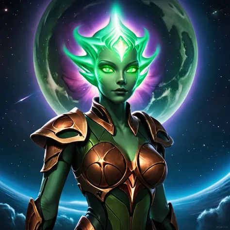 score_9, score_8_up, score_7_up,
stellaris,necroid,1girl,solo,breasts,looking at viewer,medium breasts,green eyes,sky,armor,night,glowing,colored skin,moon,star (sky),glowing eyes,starry sky,space,green skin,no pupils,planet,alien,glowing hair
<lora:StellarisPony-000017:0.6>