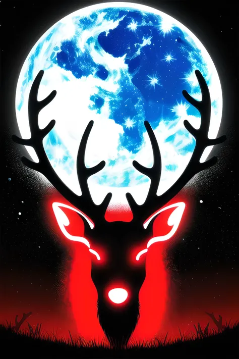 a red biomechanical war (reindeer), deer head, giant twisted antlers, savage grin, bones partially showing, showing white fangs, steam coming from nostrils, dynamic pose, midshot, sketchy and loose, (x-ray vision), can see the bones, vivid colored facial patterns, radiant, wide gleaming black eyes, neon red deer armor, contrasting, night vision fantasy, high contrast, best quality, hand-painted, digital painting, backlighting, 8K resolution