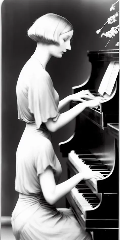 photograph, female playing piano, blossom dearie, 1920s