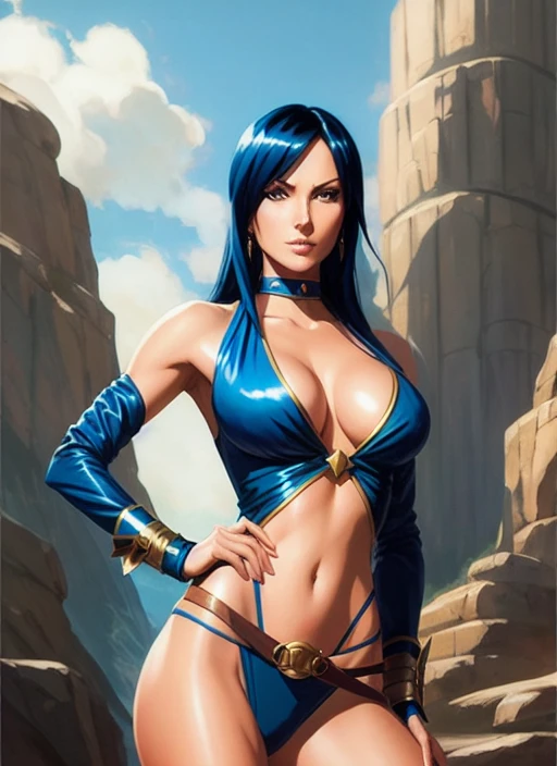 fantasy style waist shot portrait of Nico Robin from One Piece dressed in a skimpy pirate outfit, highly detailed, photorealism, digital painting, artstation, concept art, sharp focus, illustration, best quality, 4k, art by artgerm and greg rutkowski and alphonse mucha