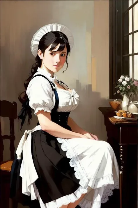 NSFW, full shot body photo of the most beautiful artwork in the world featuring a ((victorian maid)), (((lifting her skirt))), ((black dress, with white apron, filly dress)), lifting her skirt, (((showing white lace lingerie))). Panties, garter-belt, stockings. ((Large breasts)), Desk nearby, smiling, freckles, nostalgia, sexy, heart professional majestic oil painting by Ed Blinkey, Atey Ghailan, Studio Ghibli, by Jeremy Mann, Greg Manchess, Antonio Moro, trending on ArtStation, trending on CGSociety, Intricate, High Detail, Sharp focus, dramatic, photorealistic painting art by midjourney and greg rutkowski