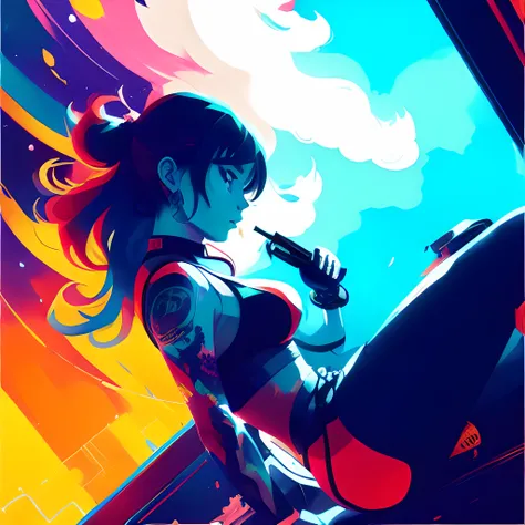 anime style. cluttered starship interior; by kaethe butcher, hajime sorayama, greg tocchini, virgil finlay, sci-fi, colors, neon lights,(((by Atey Ghailan and Emmanuel Shiu,SamDoesArt1))),alberto seveso art, dancing sillhouette , water ink, ink water, ink cloud, alberto seveso art, loose painting style, intricate detail, cinematic lighting, octane render, 8k render, volumetric lighting