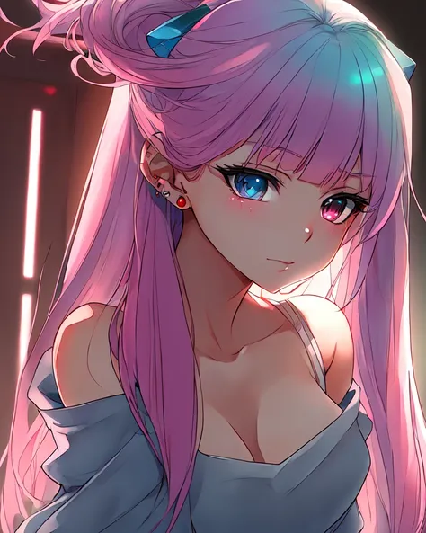 A close up of a woman with long pink hair and blue eyes - SeaArt AI
