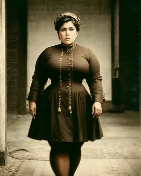 analog style, expertly illuminated, Mennatullah Jamilah, (big fat muscle:1.0), (big breast:1.0), ((((big beautiful woman)))), 80 years old, ((1900s)), wearing a coat steampunk, (((very short hair))), cinematography, crafted, elegant, meticulous, magnificent, maximum details, extremely hyper aesthetic, intricately detailed