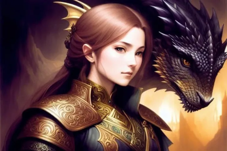 A mysterious and ultra detailed portrait of a female dragon rider, fantasy, highly detailed, digital painting, artstation, intricate, sharp focus, warm lighting, attractive, high quality, masterpiece, award-winning art, art by George R.R. Martin, Yoshitaka Amano, and Brian Froud.