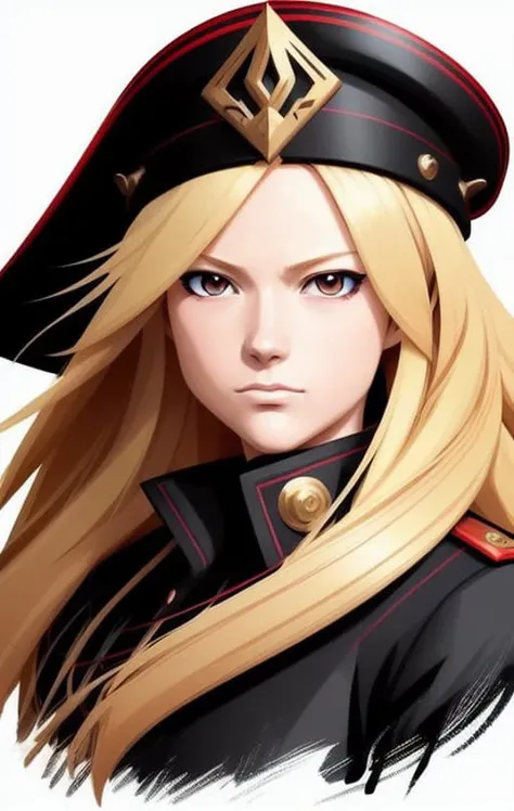 A ultra detailed portrait of blonde long hair woman red eyes, black military outfit, color digital painting, highly detailed, digital painting, artstation, intricate, sharp focus, warm lighting, attractive, high quality, masterpiece, award-winning art, art by Tranquility650, trending on artstation, trending on deviantart, Anime Key Visual, anime coloring,(Graphic Novel), trending on CGSociety