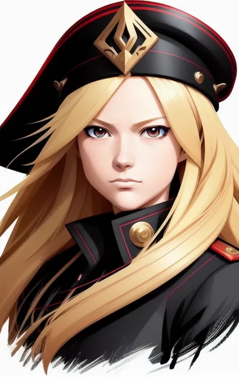A ultra detailed portrait of blonde long hair woman red eyes, black military outfit, color digital painting, highly detailed, digital painting, artstation, intricate, sharp focus, warm lighting, attractive, high quality, masterpiece, award-winning art, art by Tranquility650, trending on artstation, trending on deviantart, Anime Key Visual, anime coloring,(Graphic Novel), trending on CGSociety